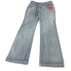 Petit France women’s blue jeans embroidered rose 6